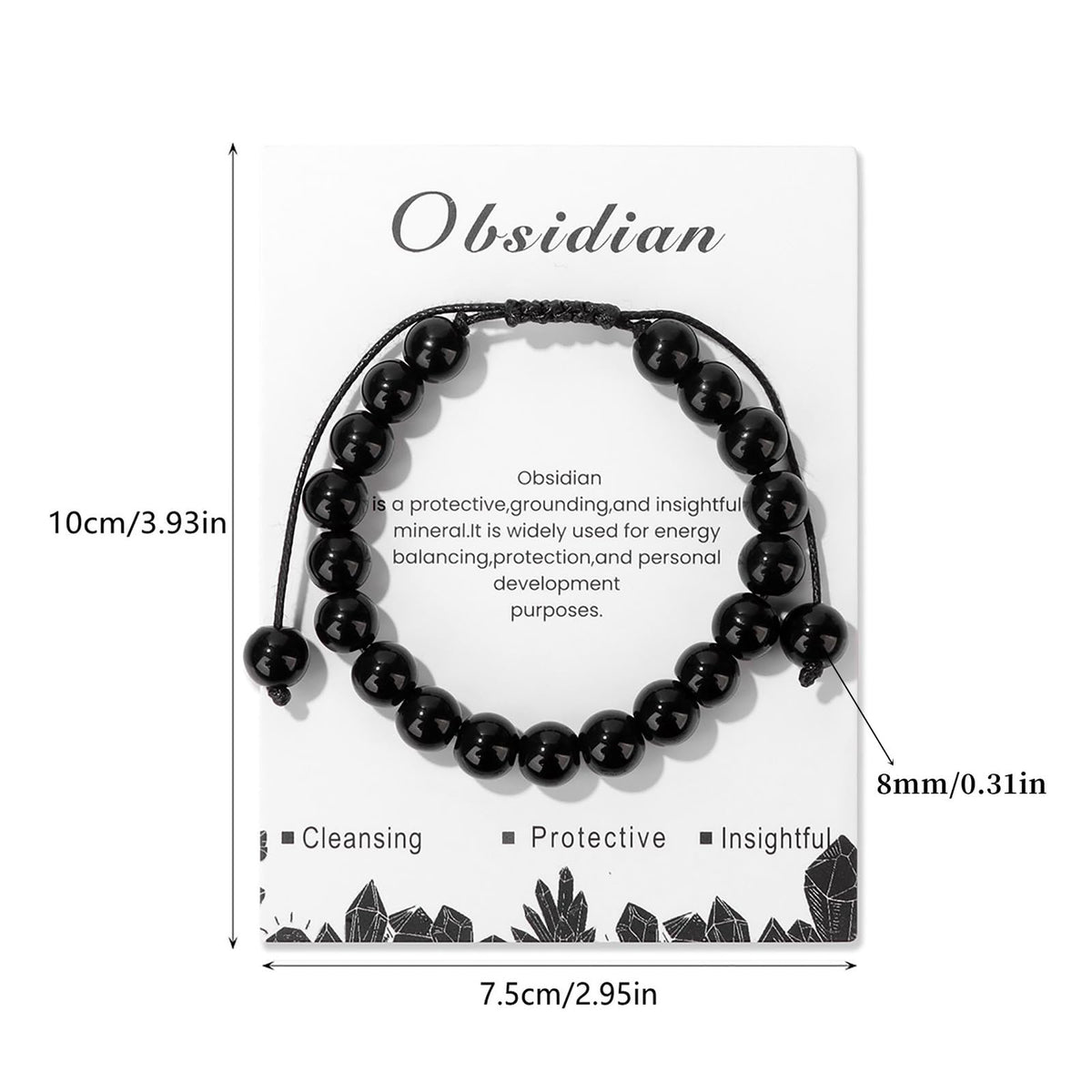 Lit Wall Black Obsidian Bracelet 8mm Adjustable Crystal Beaded Bracelet Natural Stone Bracelet Crystals and Healing Stones Bracelet for Women Men