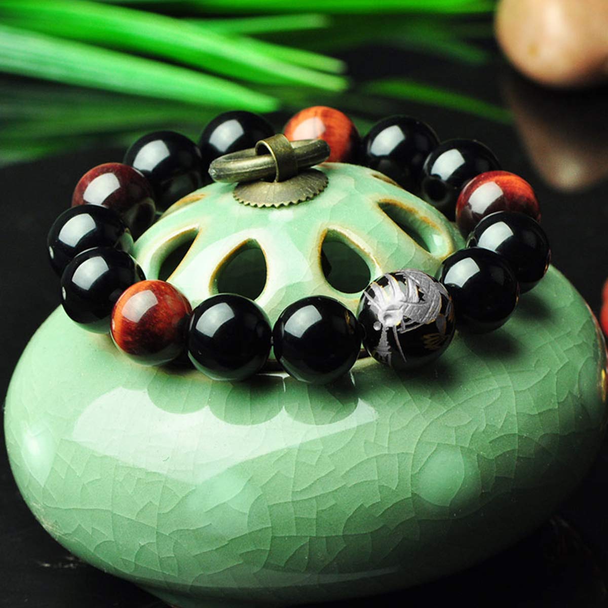Merdia Men's Tiger Eye Stone Elastic Bead Bracelet with Loong Pattern Bead | Mens Jewelry | Loong Bracelet for Men | Mens Bracelet | Beaded Bracelet | Tiger Eye Bracelet Men | Crystal Bracelet