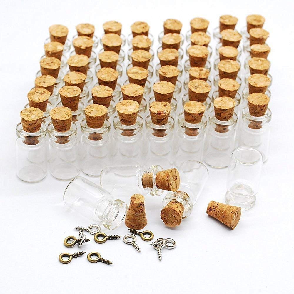 Healthcom 0.5ML Cork Bottles Vials Clear Glass Bottles Mini Tiny Jars Bottles With Corks Miniature Glass Bottle With Cork Empty Sample Jars Small,100 Botlles + 100 Screws