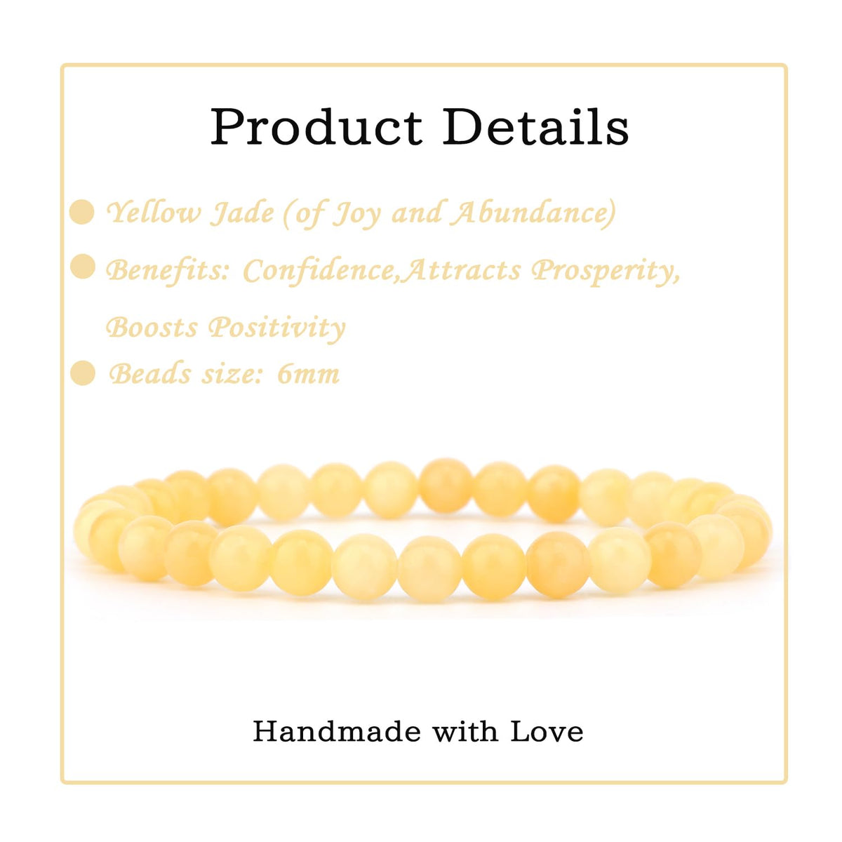 Bymitel 6mm Yellow Jade - Handmade Reiki Gemstone Stretch Bracelet, Natural Beauty & Spiritual Essence, Crystal Healing for Unisex Adults