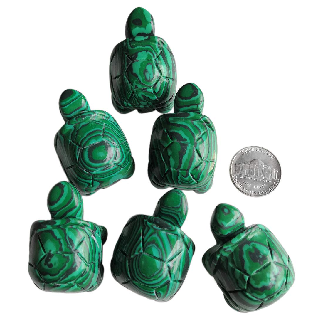 Gemgogo 2 Pcs Synthetic Malachite Crystal Tortoise Crystals and Healing Stones, 1.5 Inches Reiki Pocket Gemstone Figurines Room Decor Gemstone