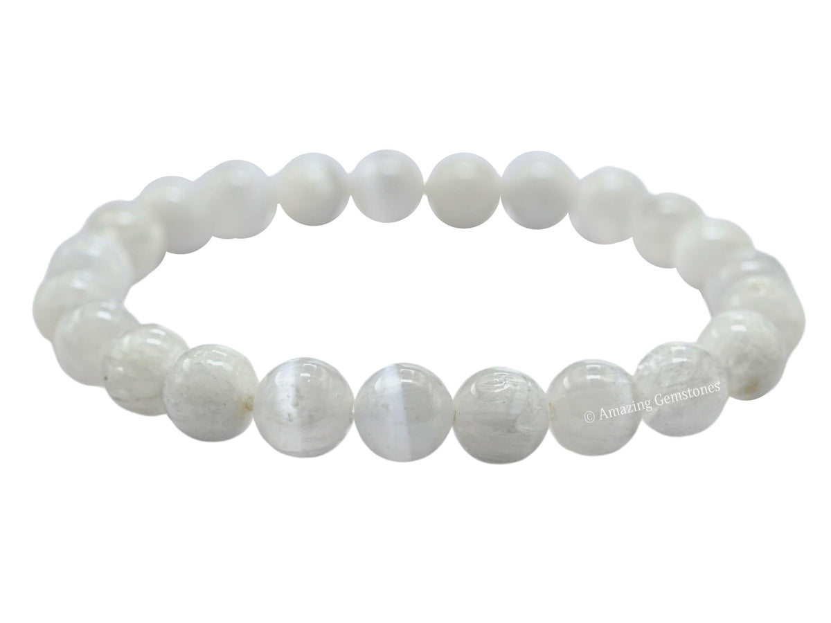Amazing Gemstone Crystal Bracelet for Women Men's Gifts - Protection Healing Crystal Bracelet - 8mm Gemstone Beaded Stretchable Bracelet Pulseras Para Hombres Mujer Stocking Stuffers Mothers Day Gift (Selenite)