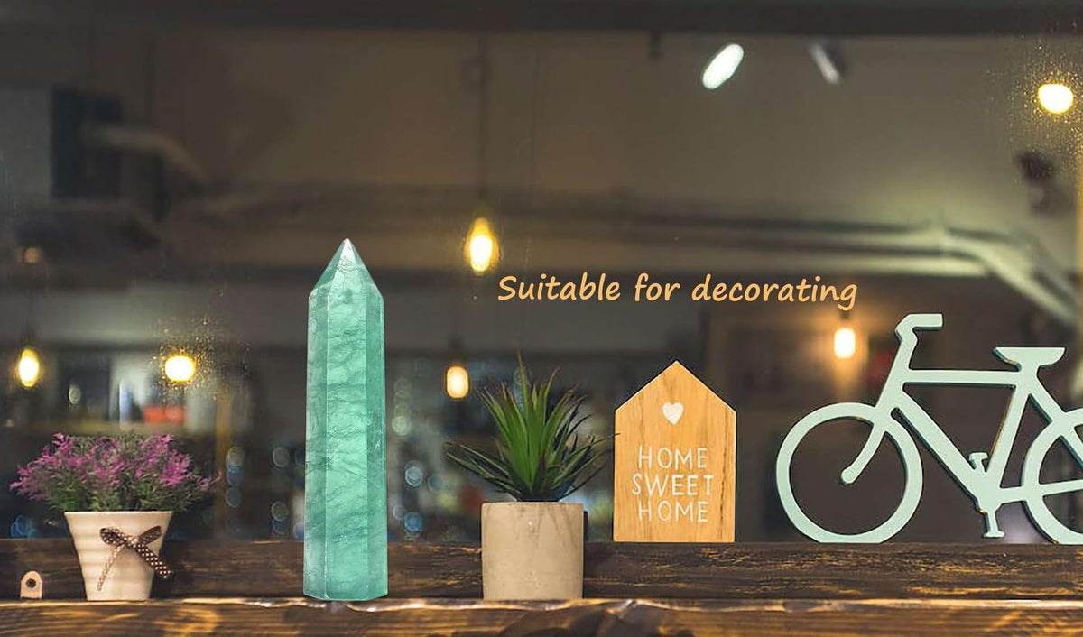 LAIDANLA Green Fluorite Healing Crystals Wands 3.5-4" Natural Reiki Energy Wand Stone Hexagonal Point Obelisk Large Crystal Gemstones for Meditation Therapy Crystal Grid Decoration 1Pcs
