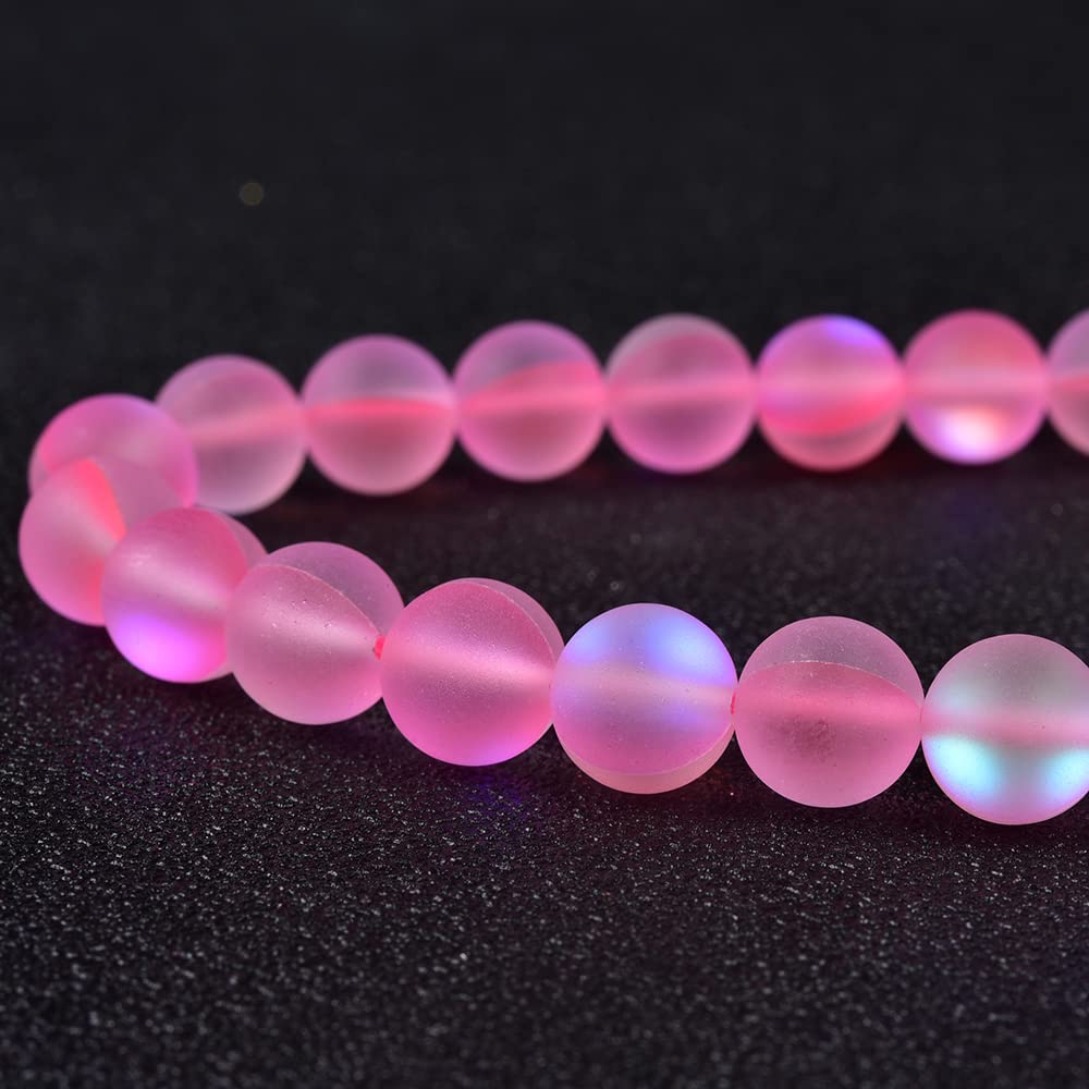 Asingeloo 60PCS 6mm Natural Light Pink Mystic Aura Quartz Gemstone Frosted Matte Titanium Round Loose Spacer Beads 15 inch Full Strand Crystal Healing Power Quartz