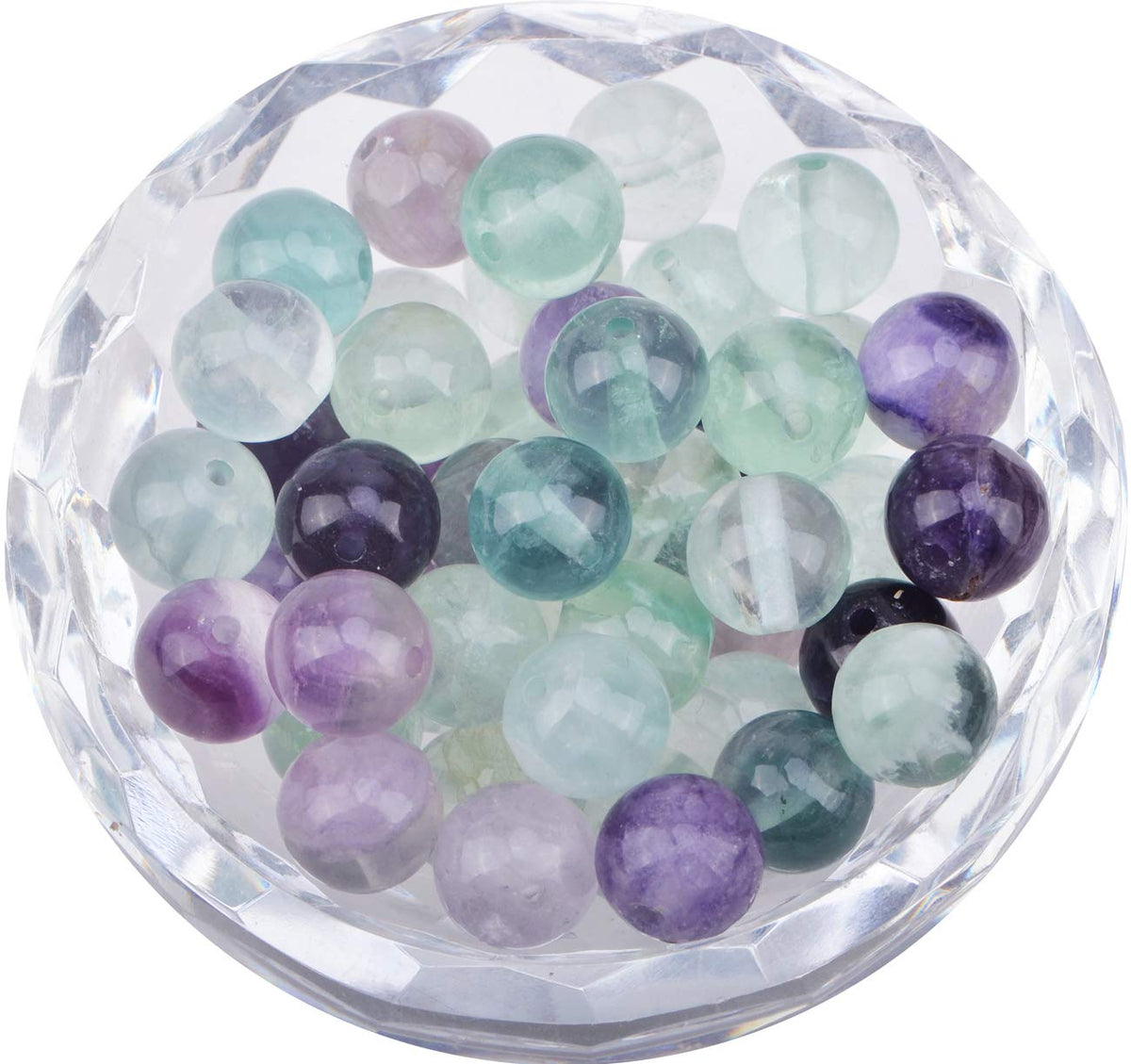 100Pcs Natural Crystal Beads Stone Gemstone Round Loose Energy Healing Beads with Free Crystal Stretch Cord for Jewelry Making (Flourite, 8MM)