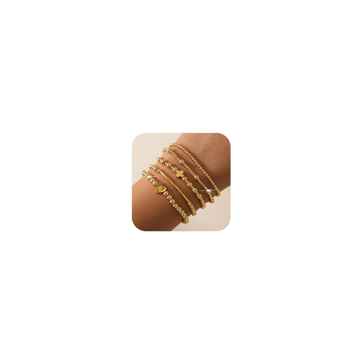 14K Gold Cross Beaded Initial Bracelet Stack for Women,Dainty Stretch Gold Plated Letter A Stackable Bracelets Bohemian Layered Prom Holiday Party Accessories Jewelry Gift Friendship