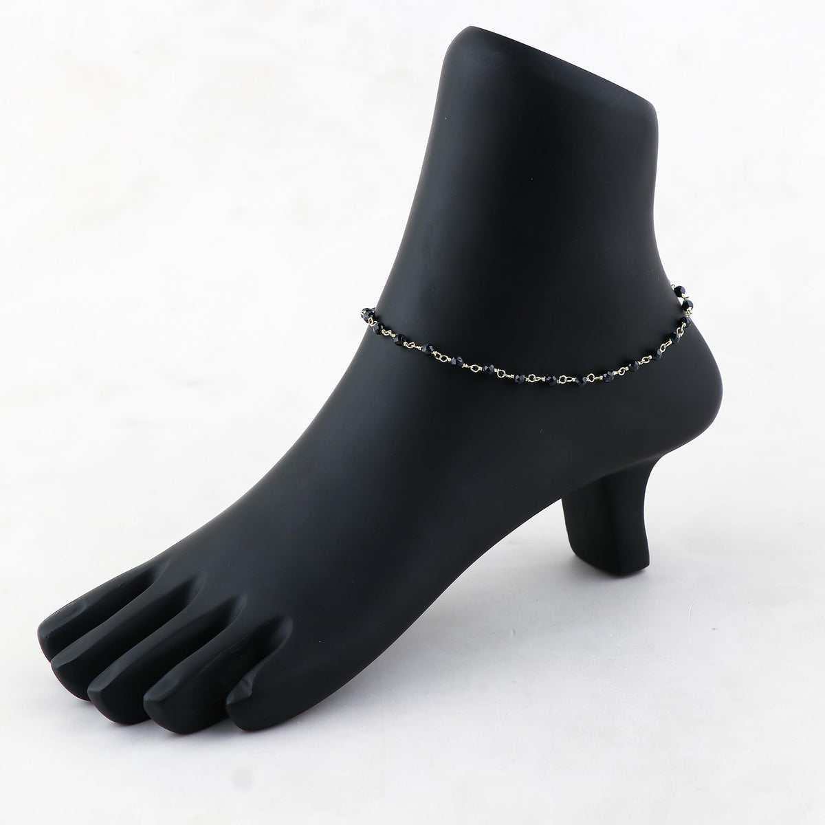 JOR Natural Blue Sapphire Beaded Rosary Anklet, Handmade Craft, Anklet Beads Bracelet, Chakra Healing Anklet, Gemstone Women Jewelry, Dainty Gold Plated Anklet 9 inch + 2 inch (1pcs)