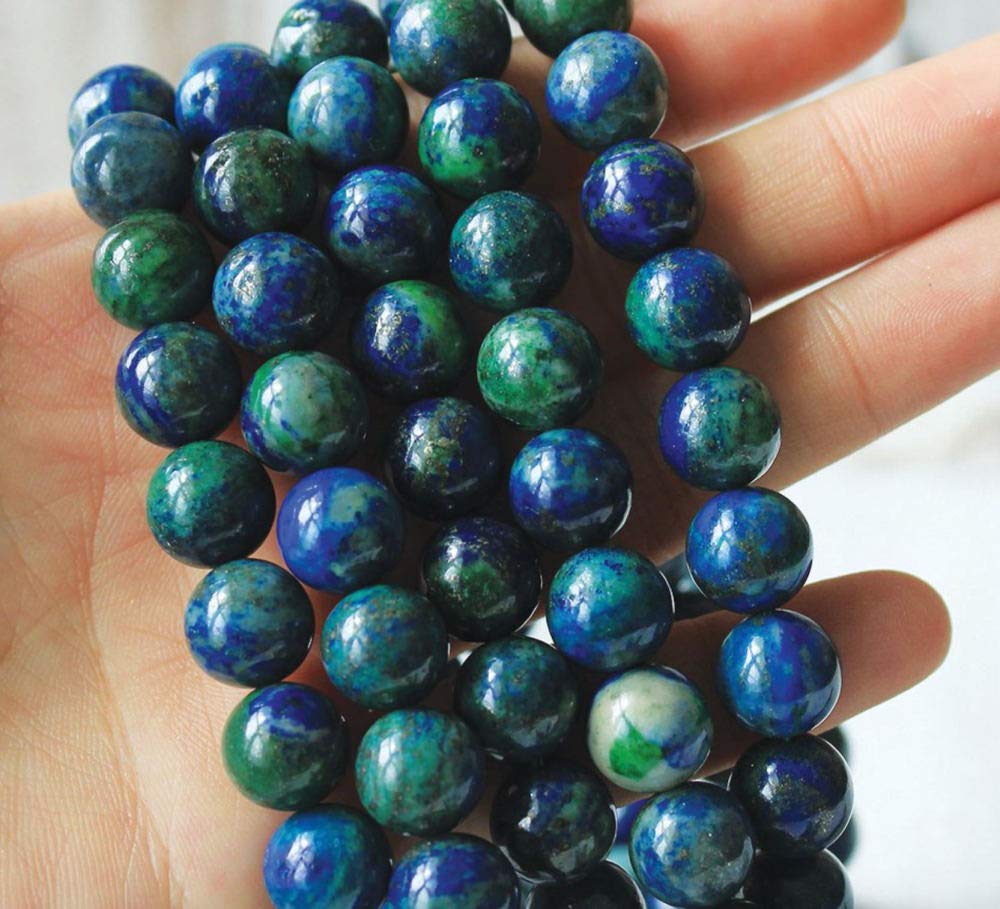 Adabele Real Natural Lapis Chrysocolla Bracelet 7.5 inch Stretch Gemstone Beaded Bracelet Chakra Healing Crystal Stone Jewelry Women Mom Gift (Unisex) GB8-B21