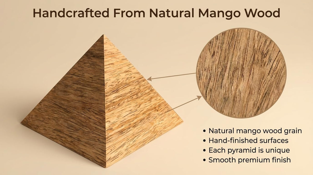 Sacred Geometry Powerful Energy Generator Wish Pyramid Handmade Mango Wood for Abundance, Healing & Meditation, Yoga, Vastu, Feng Shui Desk Decor for Mindfulness & Great Spiritual Gift