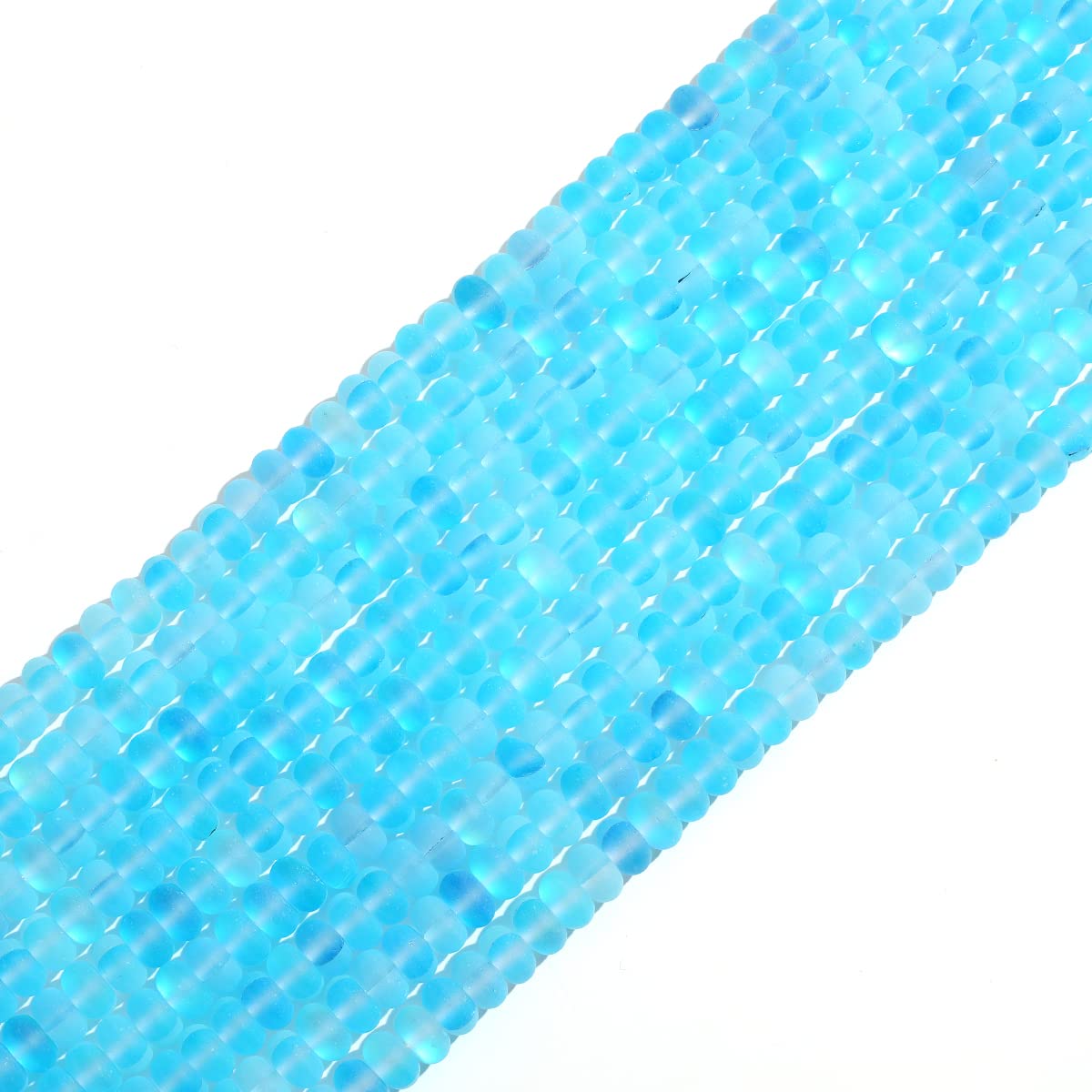 5x8mm Lake Blue Matte Aurora Crystal Glass Beads Loose Rondelle Disc Beads Frosted Moonstone for Jewelry Making