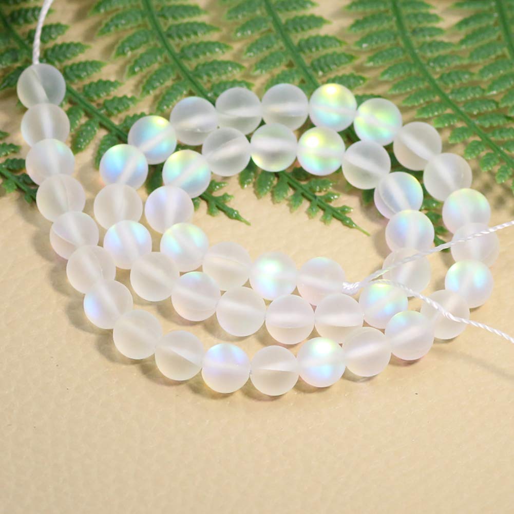 UUYYEO Matte Crystal Glass Mermaid Aurora Moonstone Beads for Jewelry Making - 8 mm, 100 pcs