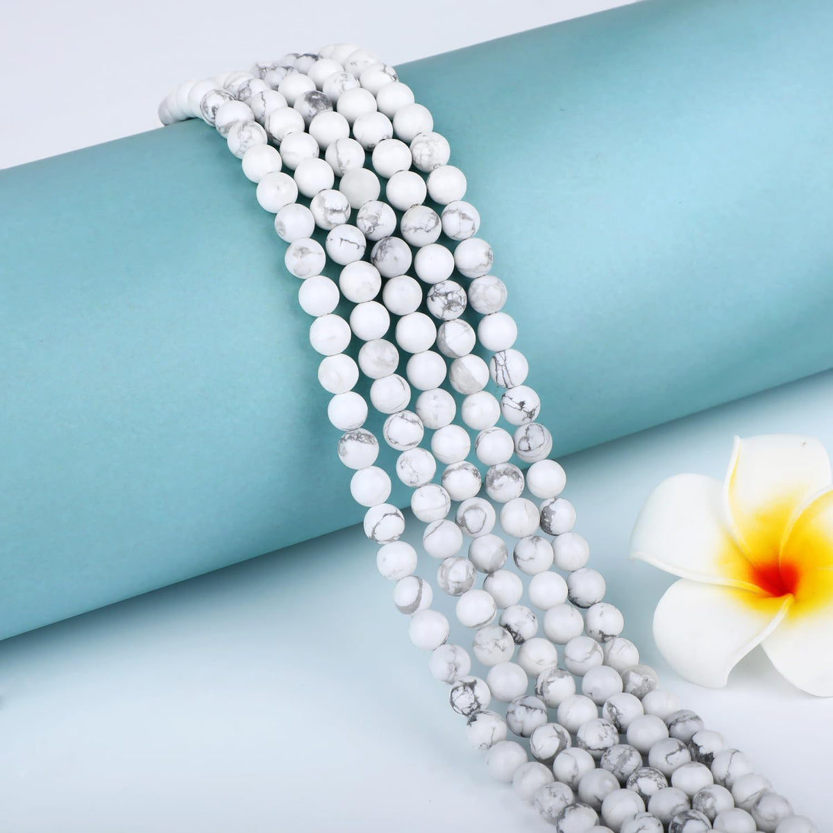 CMBYN Natural Stone Beads Round Genuine Real Stone Beading Strand Loose Gemstones DIY Smooth Bead for Bracelet Necklace Earrings Jewelry Making (Howlite, 6mm 60 Pieces)