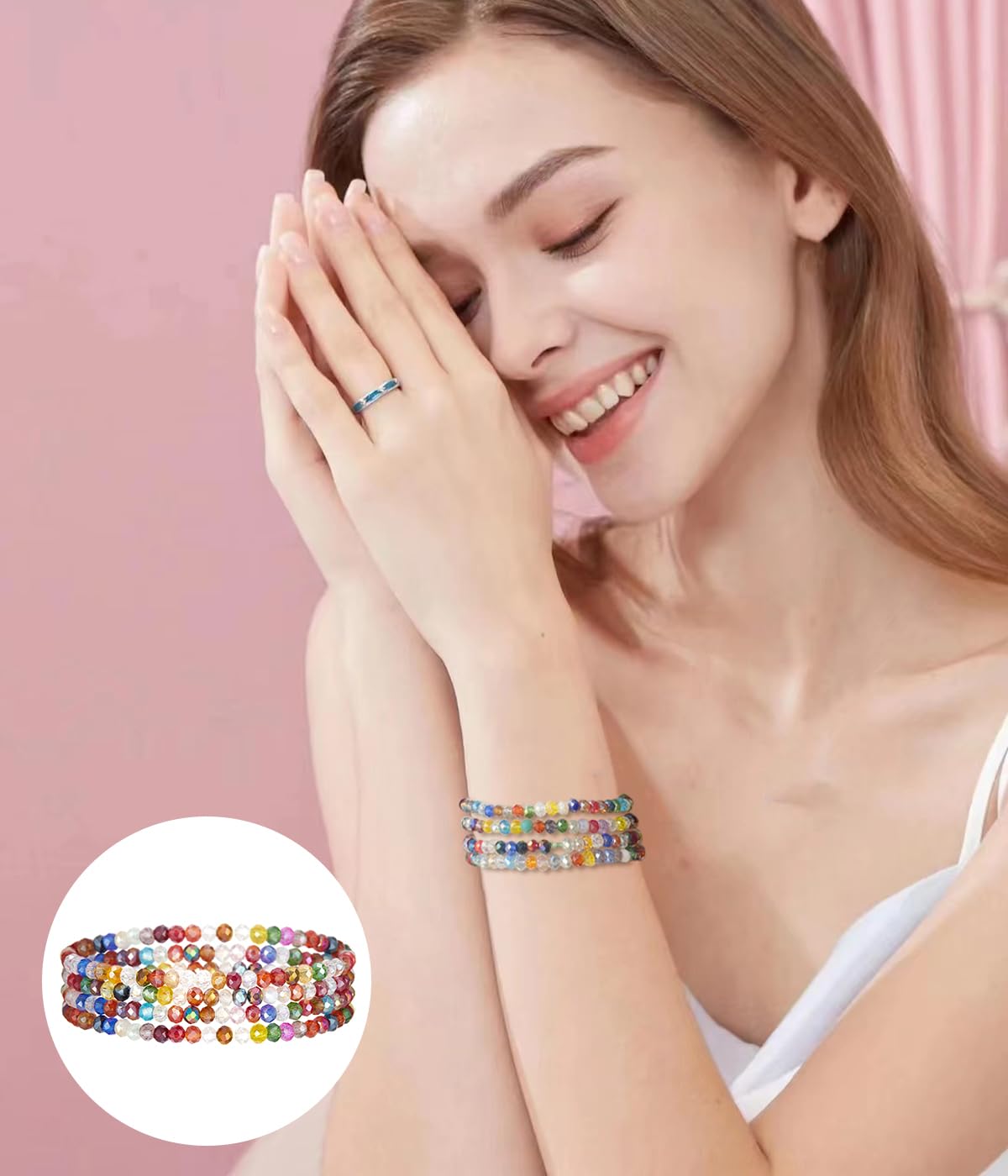 Noessla Beaded Boho Stretch Bracelet Colorful Stackable Crystal Beads Bracelets Trendy Costume Jewelry Mothers Day Gifts for Women(Colorful)