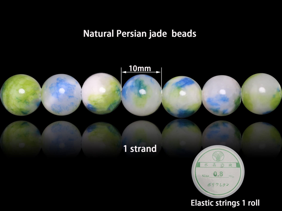 ZHFMLY 10mm Natural Persian Jade Beads, Green Colorful Dyed Healing Crystal Round Loose Stone Beads for Jewelry Making, DIY Bracelets Necklaces, Chakra Energy Craft Supplies One Strand