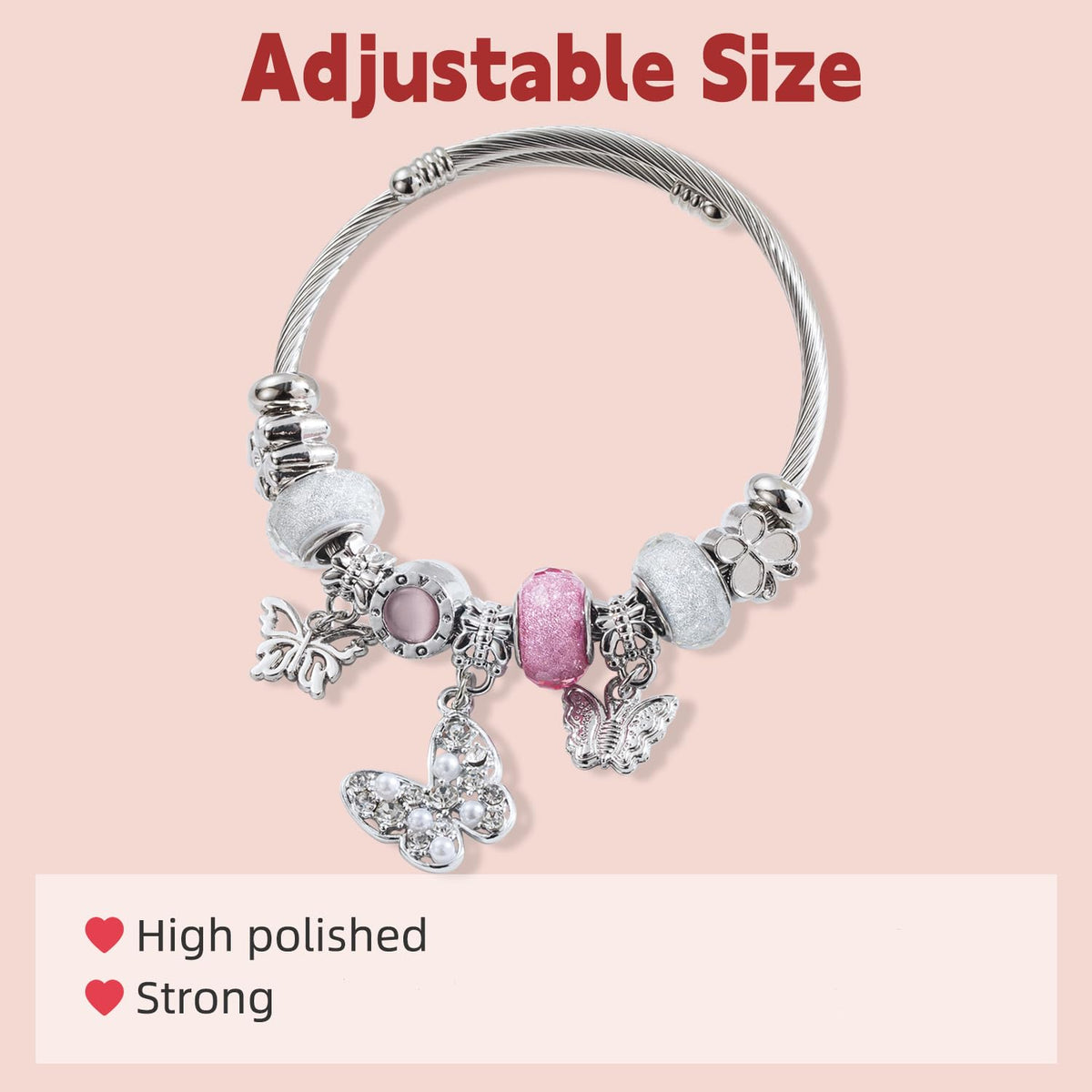 QMWKVNC Charm Bracelets for Girls,Exquisite Cute Cartoon Friendship Silver Bracelets Stainless Steel Bangle, Girls Jewelry Suitable for Holiday Gifts and Birthday Gifts (Bracelets-C)