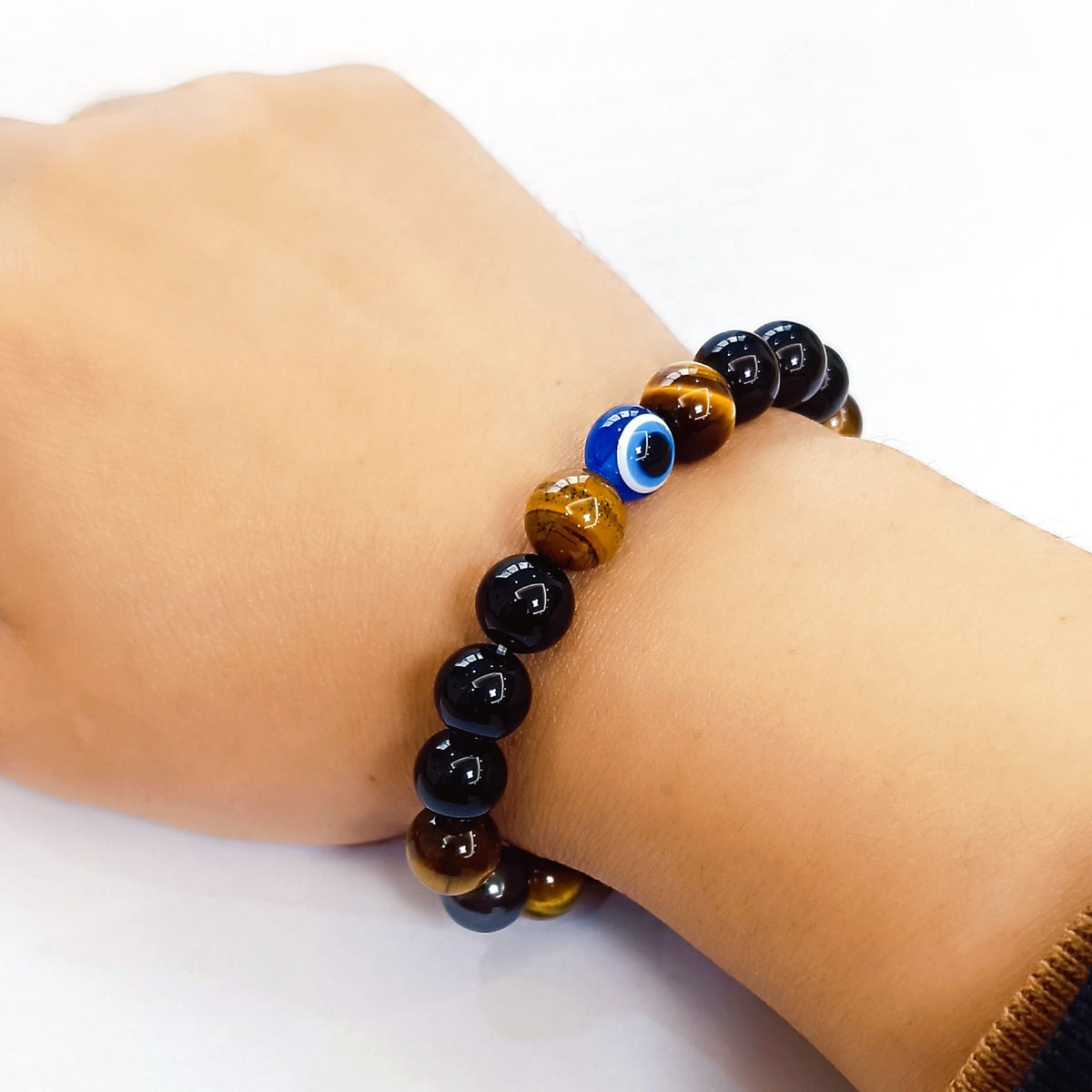 WEFRIN Evil Eye with Hematite Black Obsidian Tiger Eye Stone Triple Protection Bracelets for Men Women, Crystal Stone Bracelet Bring Luck Prosperity and Happiness Jewelry