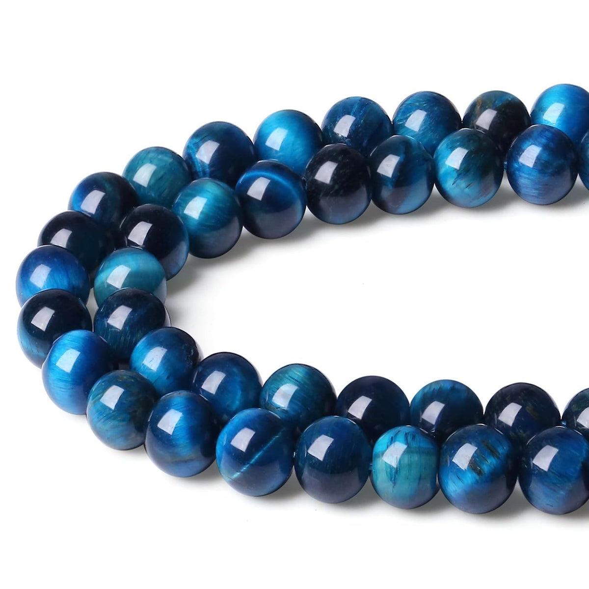 LAIDANLA Aquamarine Tiger's Eye 6mm Stone Beads Round Loose Gemstone Stone Beads for DIY Bracelet Necklace Earrings Jewelry Making Polishing Beading Crystal 96PCS 2 Strand 32"