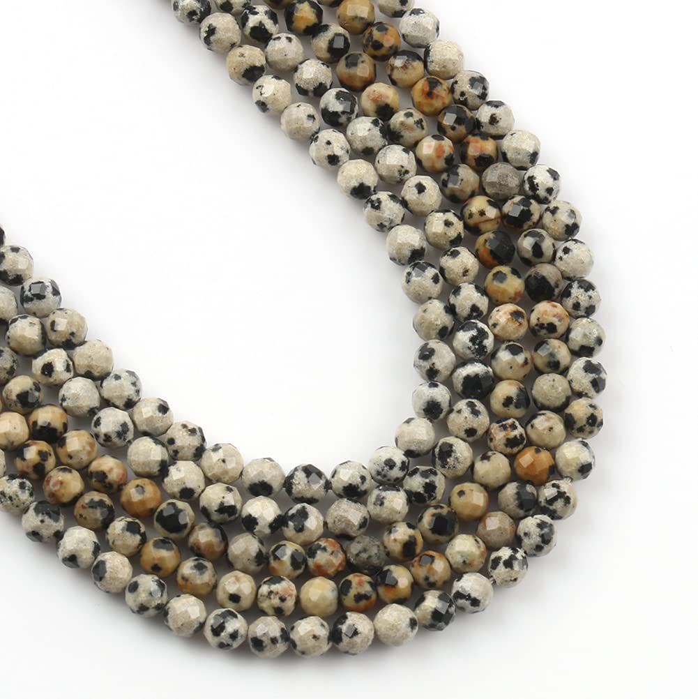 Song Xi 90pcs 4mm Natural Dalmatian Gemstone Beads Faceted Round Loose Stone Beads for Jewelry Making
