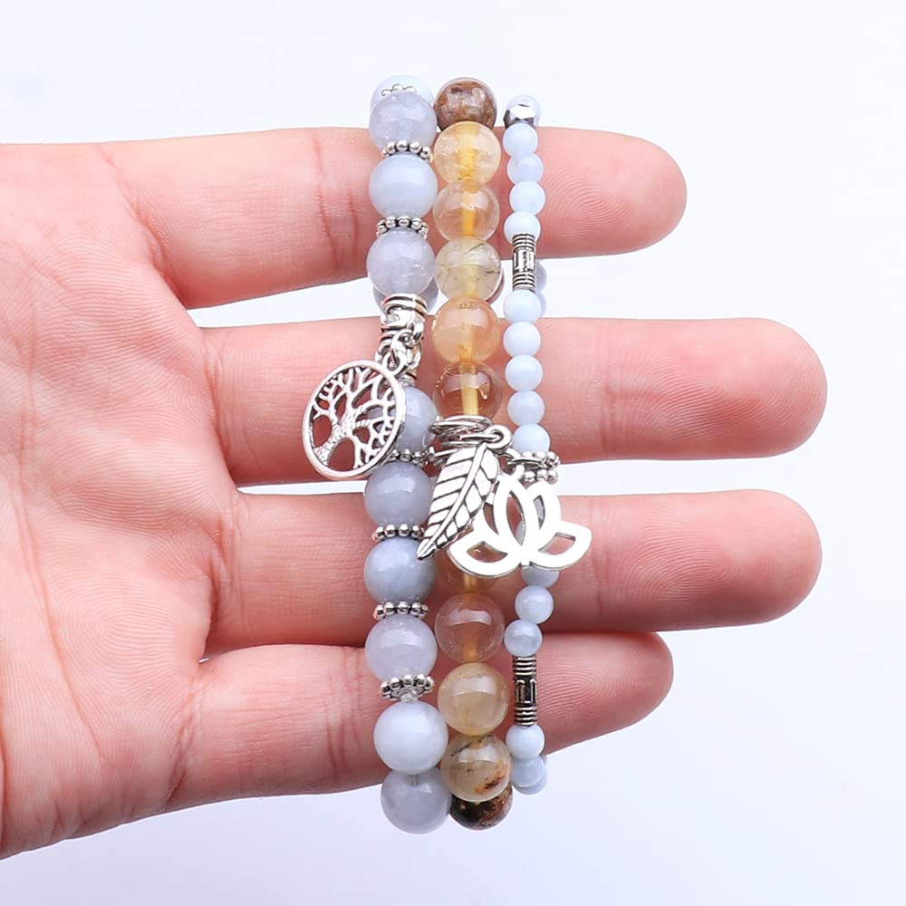 UEUC Tree of Life Yoga Healing Stone Bracelets, Multilayer Lotus Chakra Stone Reiki Bracelet Sets, Anxiety Crystal Natural Stone,for Women Stress Relief(#59)
