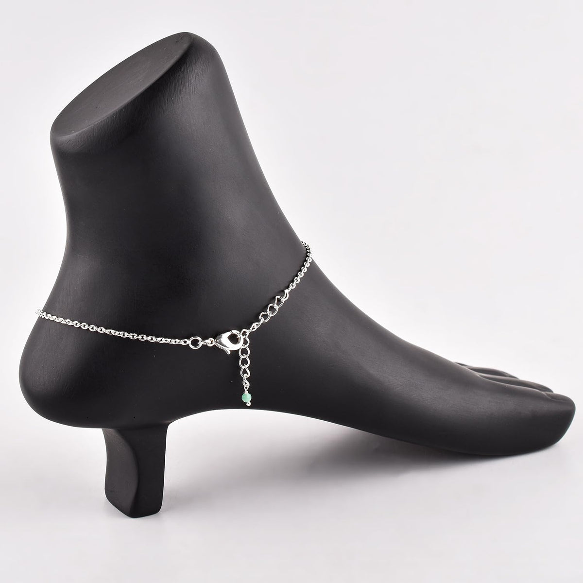 YANARA Emerald Ankle Bracelets for Women, Waterproof Anklets For Women, Natural May Birthstone Green Beaded Dainty Boho Summer Beach Jewelry, 9”+1.25” Adjustable Silver Plated Chain, Non Tarnish Foot Jewelry