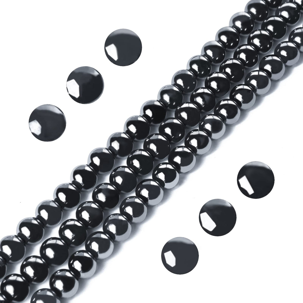 60pcs 6mm Black Hematite Beads Natural Gemstone Beads Round Loose Beads for Jewelry Making