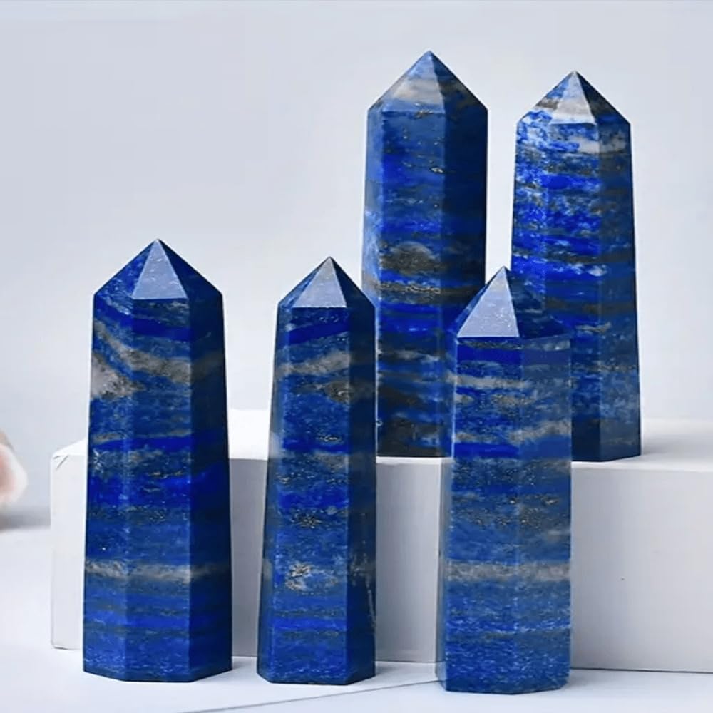 2pcc 3.8-4.2inch Lapis Lazuli Wands Tower Figurine Ornaments Polishing Stone Hexagonal Point Obelisk Statue for Aquarium Decorative Rocks Gifts Home Decor(Lapis Lazuli/3.8-4.2inch 2pcs)