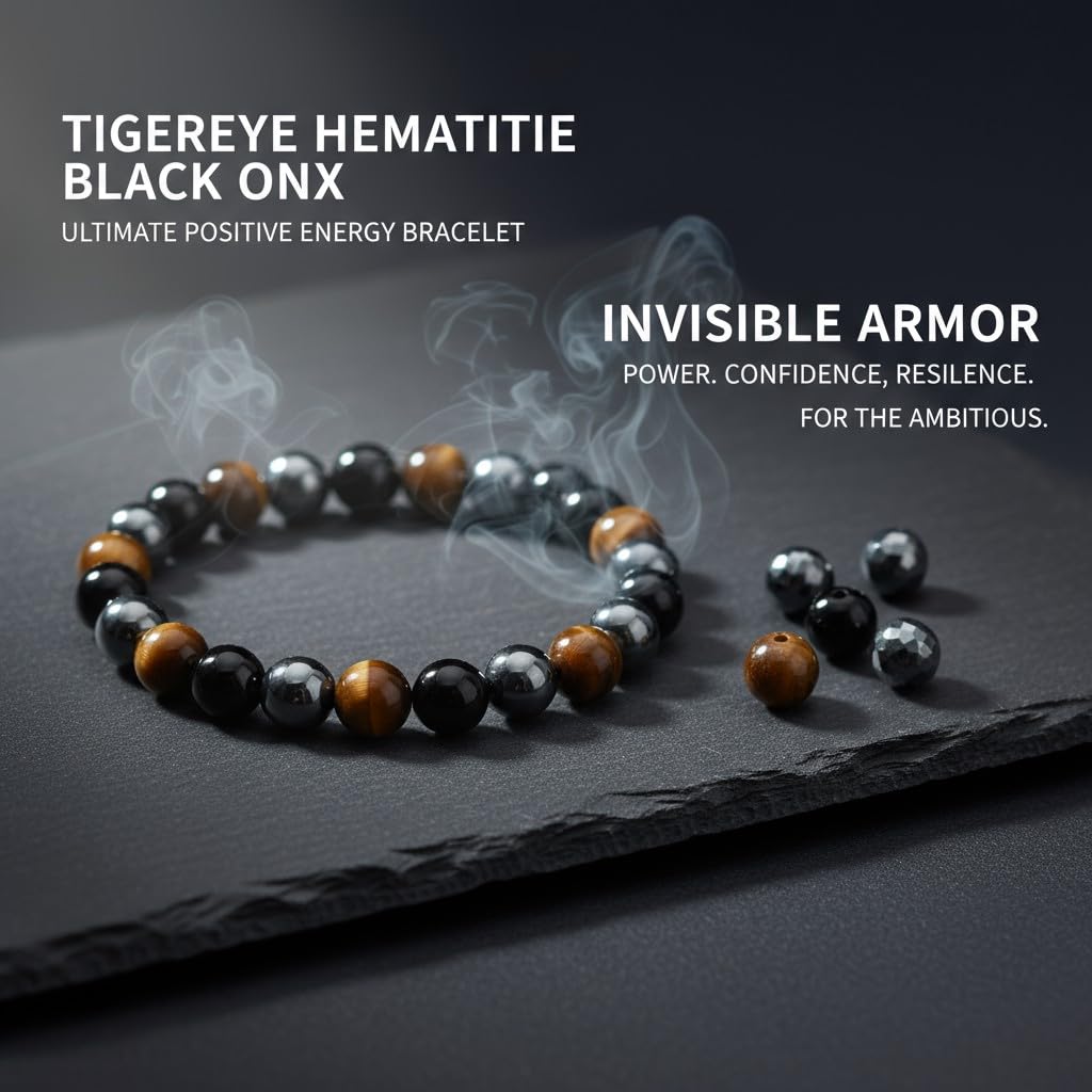 The Vida Handmade AAA+ Quality Crystal Stretch Elastic Bracelet - Nature Gemstone - Jewelry Gift - Holiday Gift - For Women & Men (Tigereye Hermatite BlackOnyx)