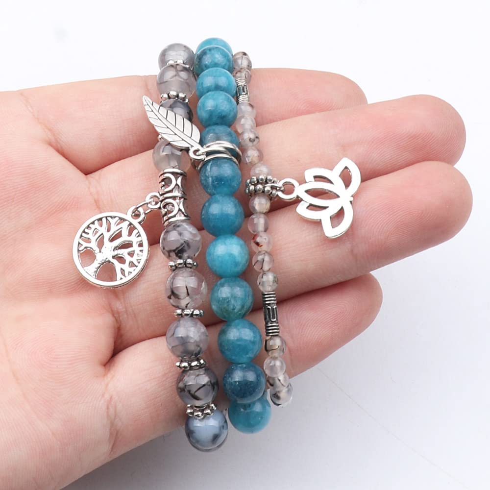 UEUC Tree of Life Yoga Healing Stone Bracelets, Multilayer Lotus Chakra Stone Reiki Bracelet Sets, Anxiety Crystal Natural Stone,for Women Stress Relief(#132)