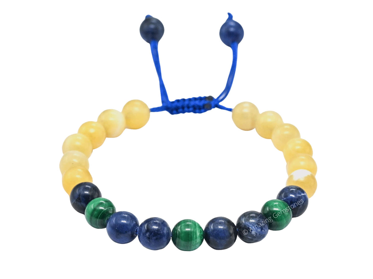 Amazing Gemstone Diabetic Support Bracelet - Yellow Calcite Sodalite Malachite Bracelet Set for Men Women Healing Calming Anxiety Stress Relief Gifts Pulseras Para Hombres Mujer Stocking Stuffers