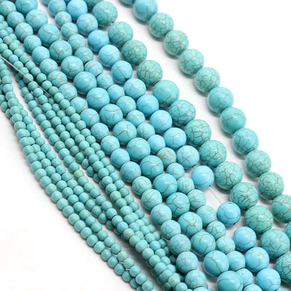4mm 90pcs Beads Howlite Turquoises Natural Stone Jewelry Pendants Charms Loose Spacer Vintage Findings Necklace Lariat Earrings Crystal Dangle Component Bracelet Making DIY (4mm, Blue Round)