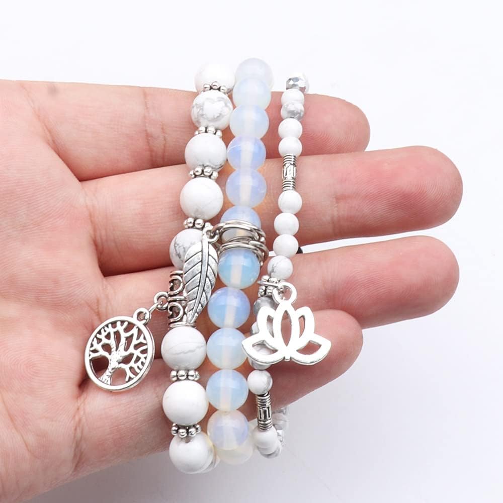 UEUC Tree of Life Yoga Healing Stone Bracelets,Multilayer Lotus Chakra Stone Reiki Bracelet Sets,Anxiety Crystal Natural Stone,for Women Stress Relief(#167)