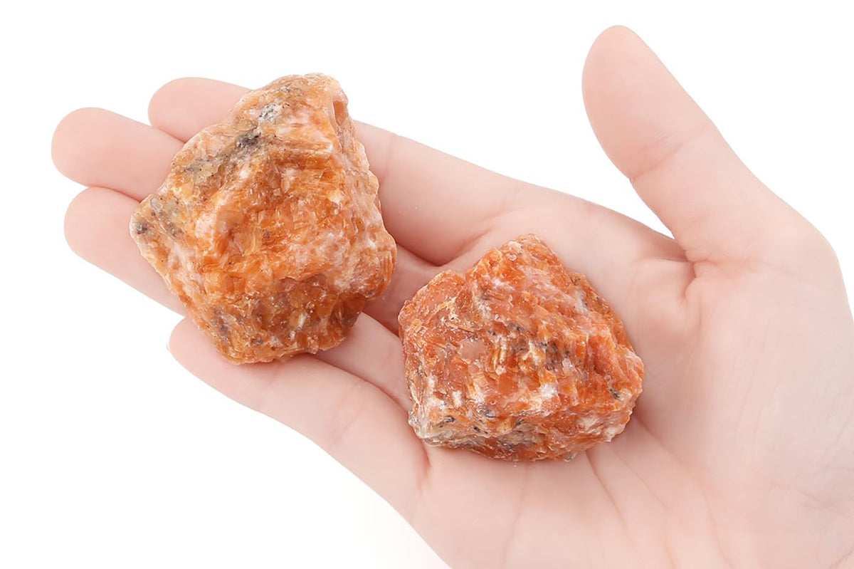 NUKAYAI 2 Pcs Sunstone 1.8-2.2" Large Raw Natural Crystals Healing Stones Rough Crystal Rock for Polishing Cabbing DIY Wrapping Decoration Wicca & Reiki Wire Sunstone Rocks Gfits