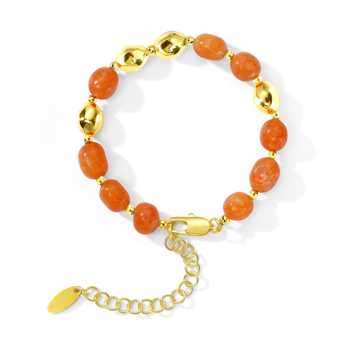 NVWAROCK Beaded Bracelet for Women, Gemstone Bracelet, 14K Gold Plated Stackable Handmade Oval Stone Bracelet Jewelry Gift - Orange