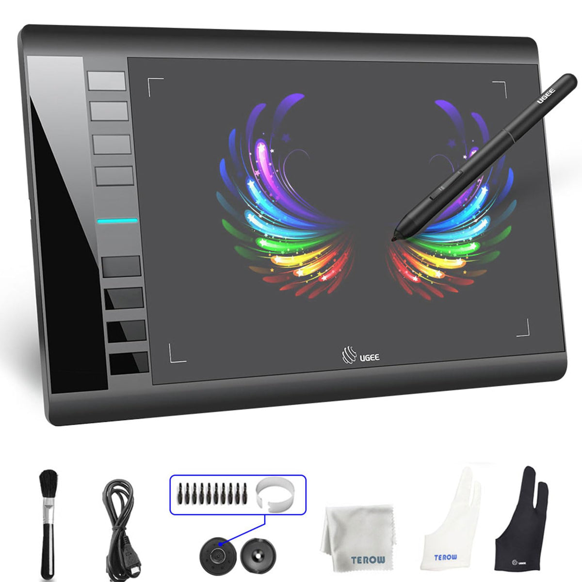 Graphics Drawing Tablet, UGEE M708 10 x 6 inch Large Digital Drawing Pad with 8 Hot Keys 8192 Levels Pen, Graphic Tablets for Computer Graphic Board Creation Sketch for PC/Laptop/Mac OS/Linux/Chrome