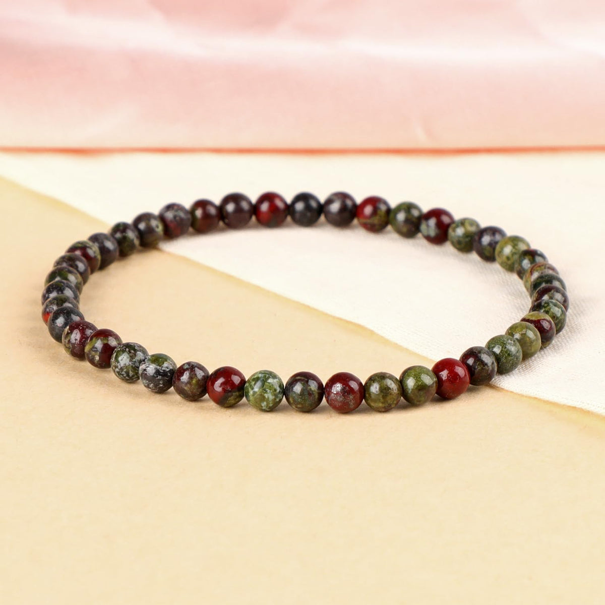 LPBeads Handmade Natural Gemstone Stretch Elastic 4mm Dragon Bloodstone Bracelet Healing Crystal Round Stone Beads Jewelry Gifts for Women Men