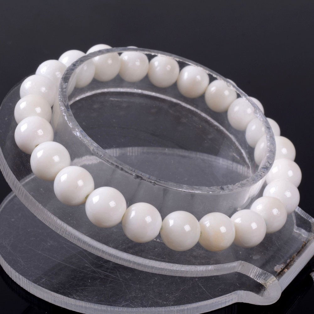 Justinstones Natural Buffalo Bone Gemstone 8mm Round Beads Stretch Bracelet 7 Inch Unisex