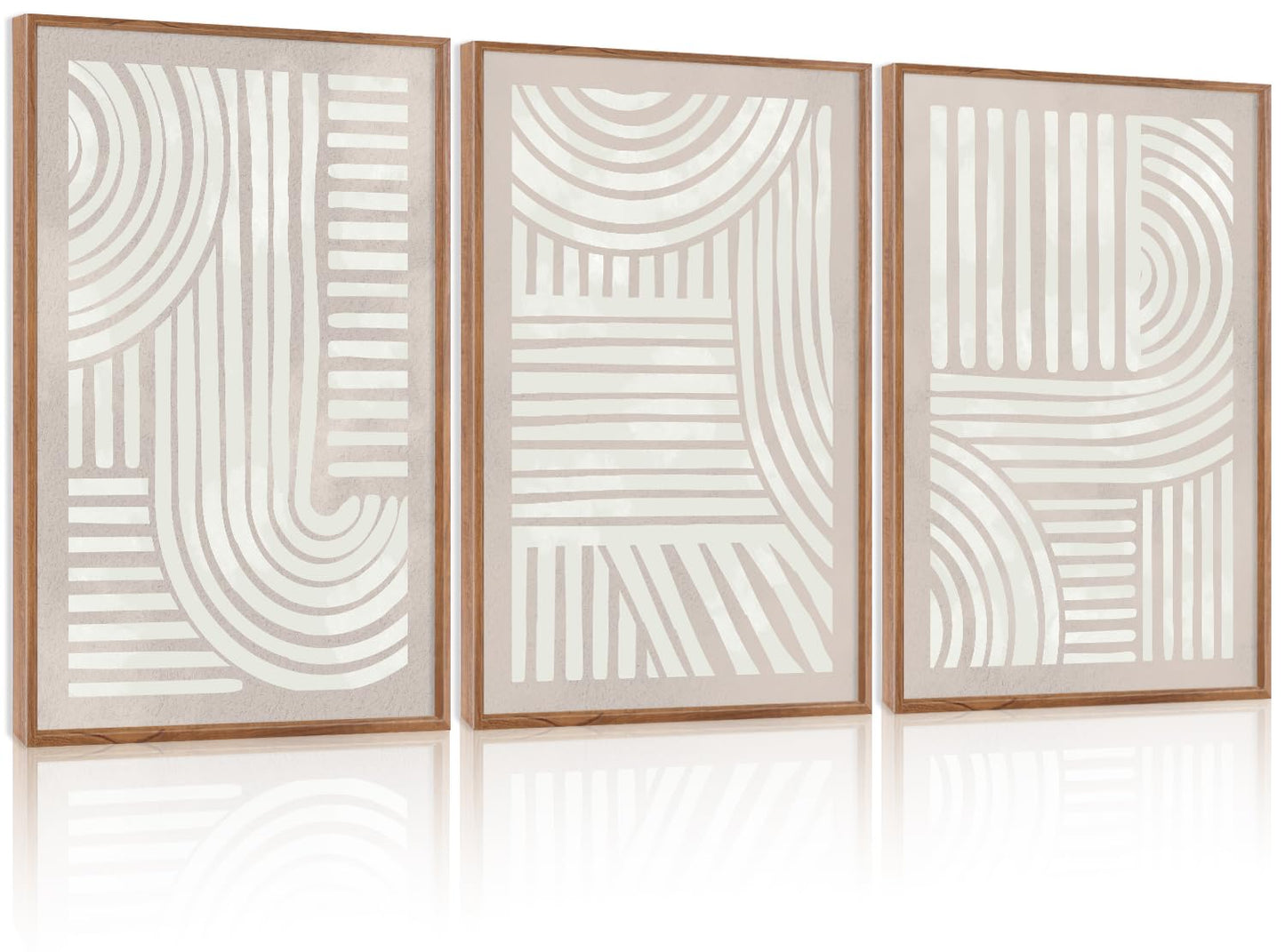 Aryroi Large Abstract Neutral Geometric Framed Canvas Wall Art,Boho Minimalist Shapes Wall Decor,Modern Lines Artwork,Mid Century Arch Art Print for Living Room,Bedroom,Office- 16"x24"x3