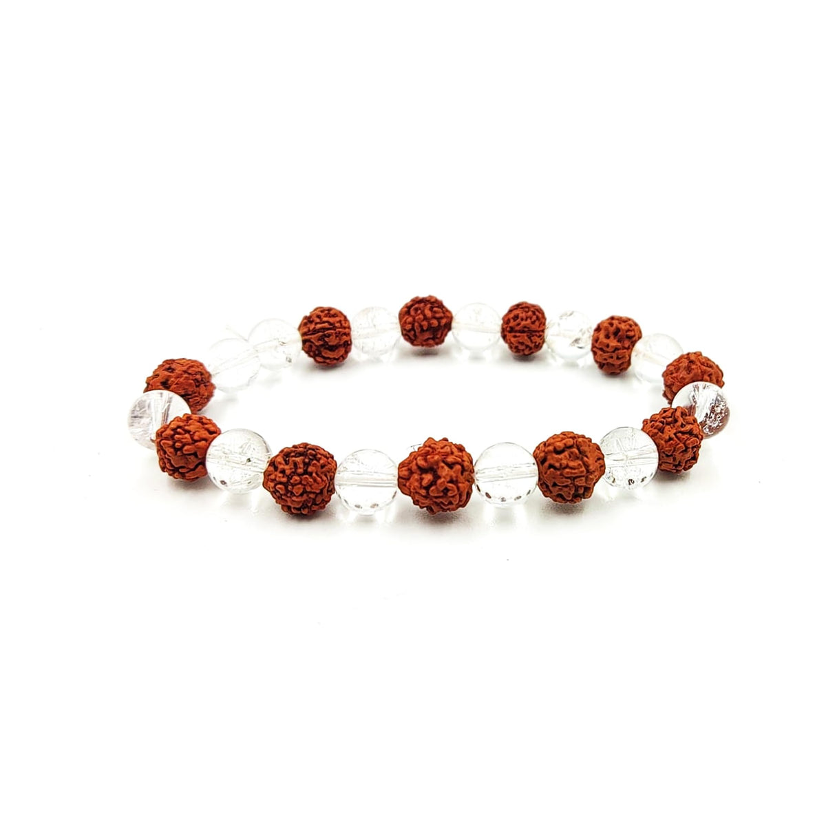 PRECIOUS PEBBLE Rudraksha & Clear Quartz Bracelet for Men & Women, Adjustable 8mm Natural Beads Bracelets Focus, Calm & Meditation – Handmade Jewelry for Gifting, Yoga & Mindful Living
