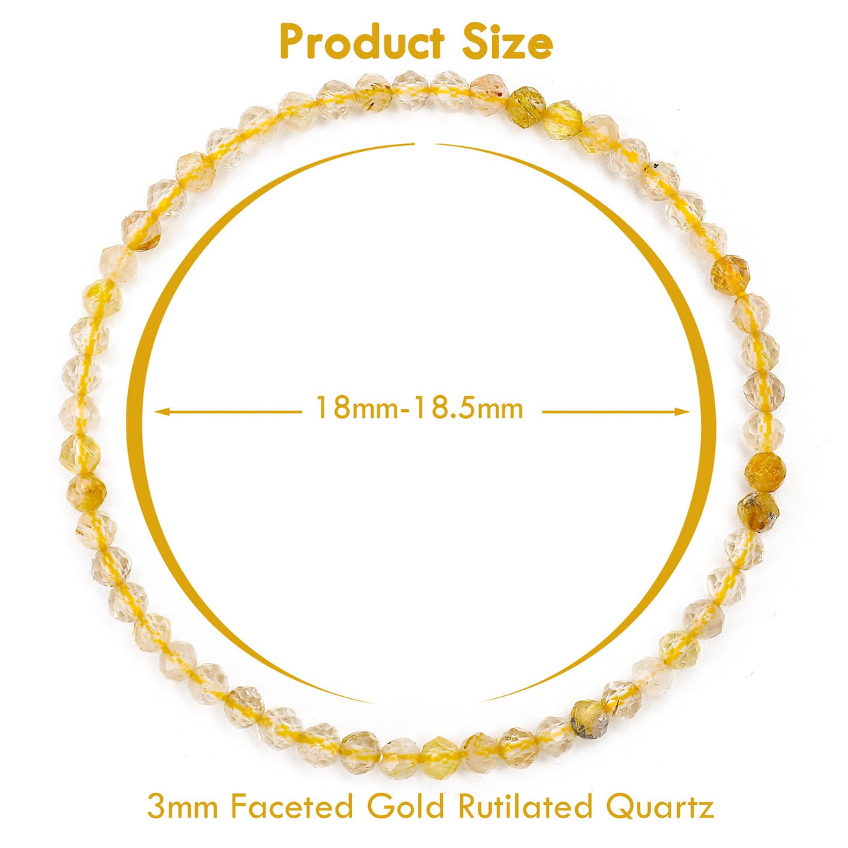 BONNY BOXX Natural Genuine Gemstone Faceted Round Beads Bracelets, 3mm Adjustable Stretchy Tiny Faceted Gold Rutilated Quartz Bracelet, Healing Crystal Reiki Chakra Dainty Jewelry Fashion Gifts