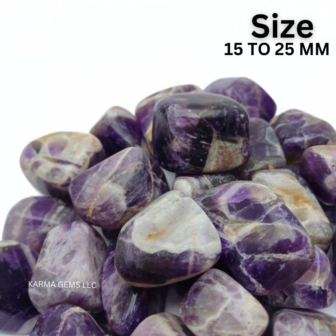 Karma Gems 1lb Amethyst Tumbled Stones - Polished Stones for Positive Energy - Crystal Kit for Fresh Mind & Restful Sleep - Healing Stone for Chakra Balancing - Ideal for Gift & Home Decor (15-25 Mm)