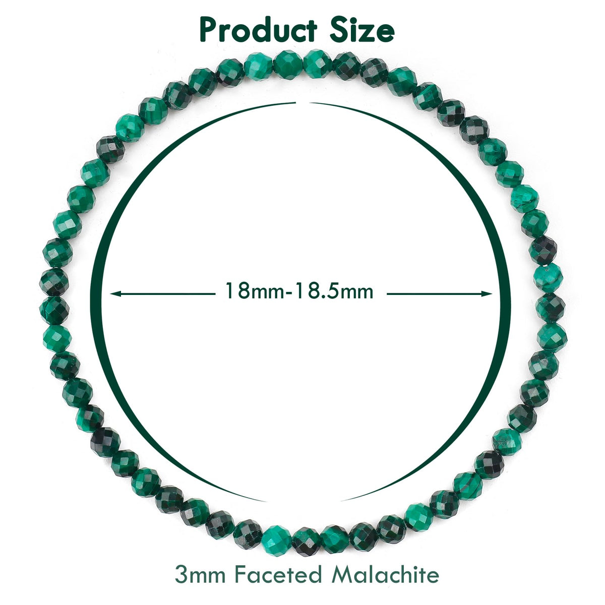 BONNY BOXX Natural Genuine Gemstone Faceted Round Beads Bracelets, 3mm Adjustable Stretchy Tiny Faceted Malachite Bracelet, Healing Crystal Reiki Chakra Dainty Jewelry Fashion Gifts