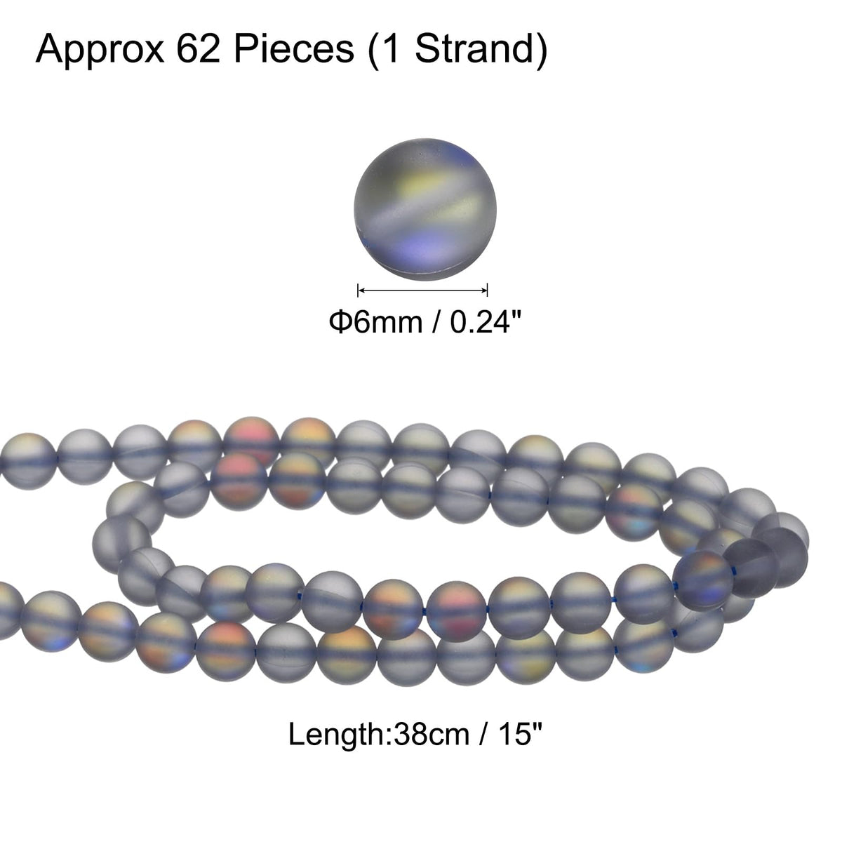 uxcell Matte Crystal Glass Beads 6mm Synthetic Frosted Shining Semi-Precious Round Loose Beads Synthetic Moonstone for Jewelry Making DIY Bracelet, Gray Blue