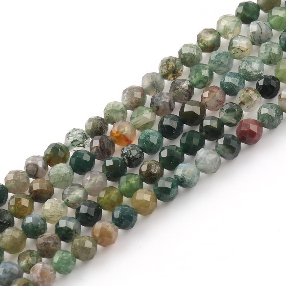 Song Xi 90pcs 4mm Natural Indian Agate Gemstone Beads Faceted Round Loose Stone Beads for Jewelry Making (1 Strand)
