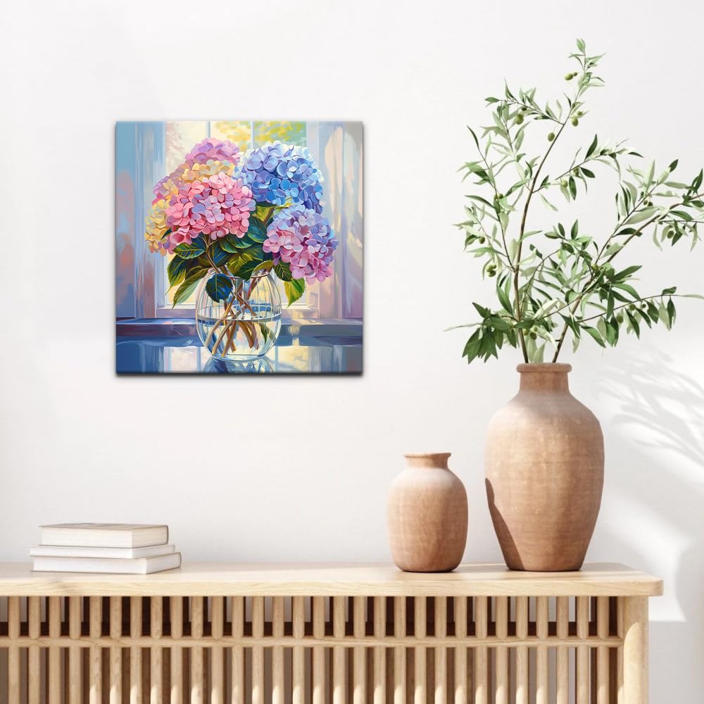 Natuyalo Framed Paint by Numbers Kit for Adults - Colorful Flowers DIY Adult Paint by Number Kits Vase Acrylic Canvas Painting for Adults Beginners Art Crafts with Frame, 12x12 Inch