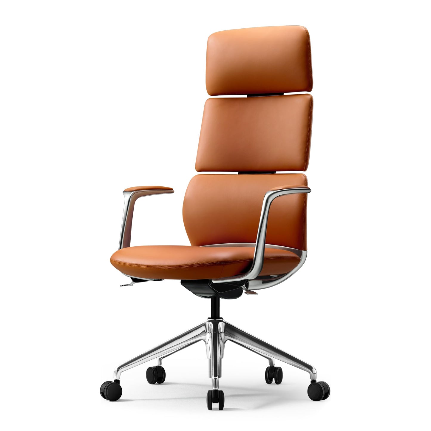 TOMU Executive Leather Office Chair, Top Grain Genuine Leather Executive Chair High Back with headrest, Adjustable Tilt & Height, Ergonomic Swivel Chair with Wheels (Orange)