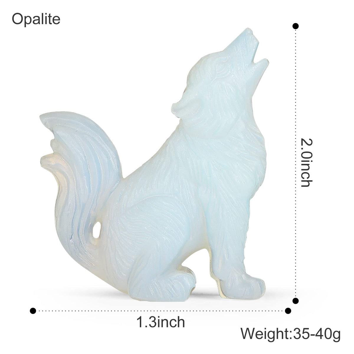 LEADGEM 2.0" Opalite Wolf Statue Gifts Healing Crystal Decor Big Tail Wolf Figurines Wolve Statue,Hand Carved Healing Stone Wolf Stone Sculpture Ornaments Top Colletctible