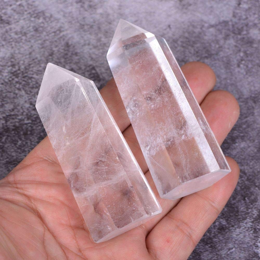 Angelstones Natural Clear Quartz Gemstone Healing Crystal Hexagonal Pointed Reiki Chakra Faceted Prism Wand Carved Stone Figurine Home Decor