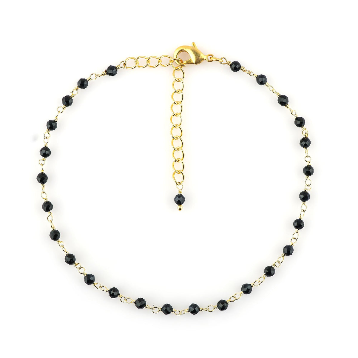 JOR Natural Blue Sapphire Beaded Rosary Anklet, Handmade Craft, Anklet Beads Bracelet, Chakra Healing Anklet, Gemstone Women Jewelry, Dainty Gold Plated Anklet 9 inch + 2 inch (1pcs)