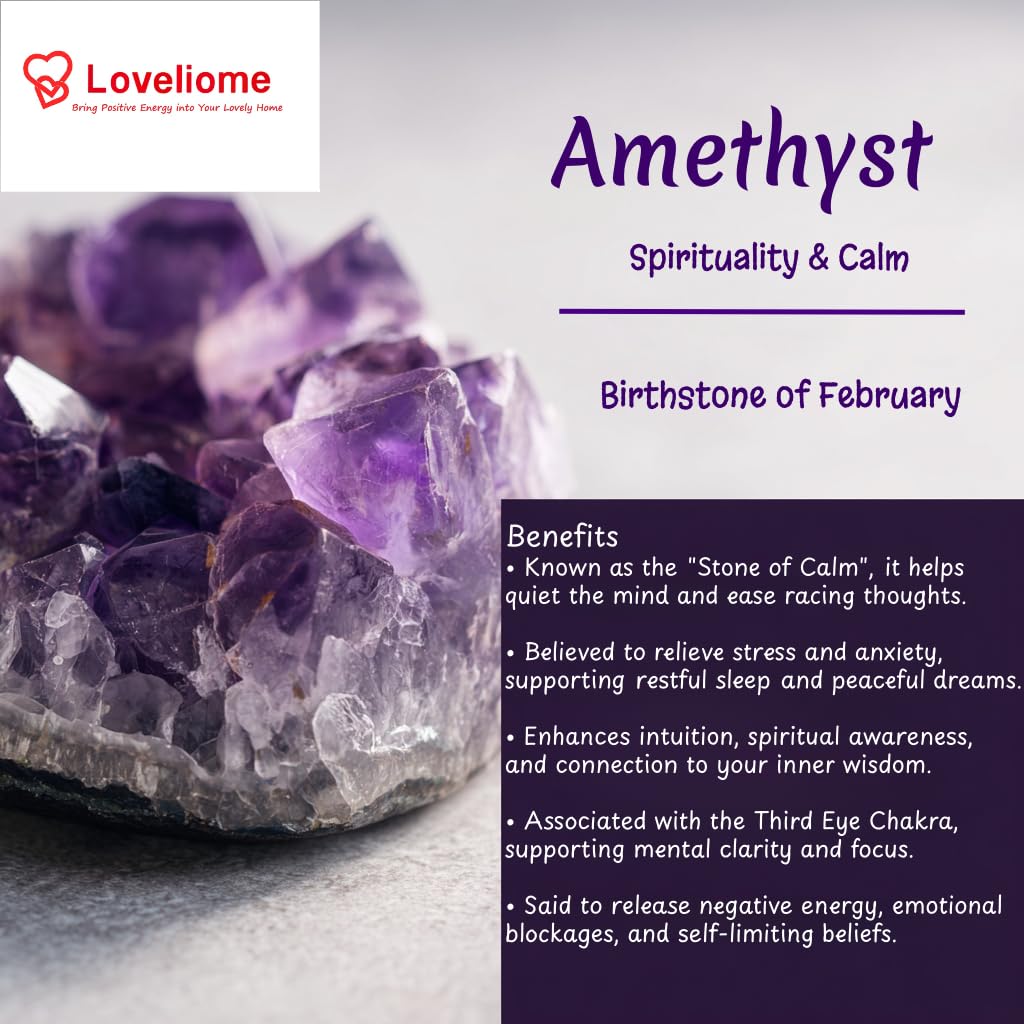 Loveliome 4 Pcs Natural Amethyst Love Heart Pocket Stone Healing Chakra Worry Stone(1 Inch)