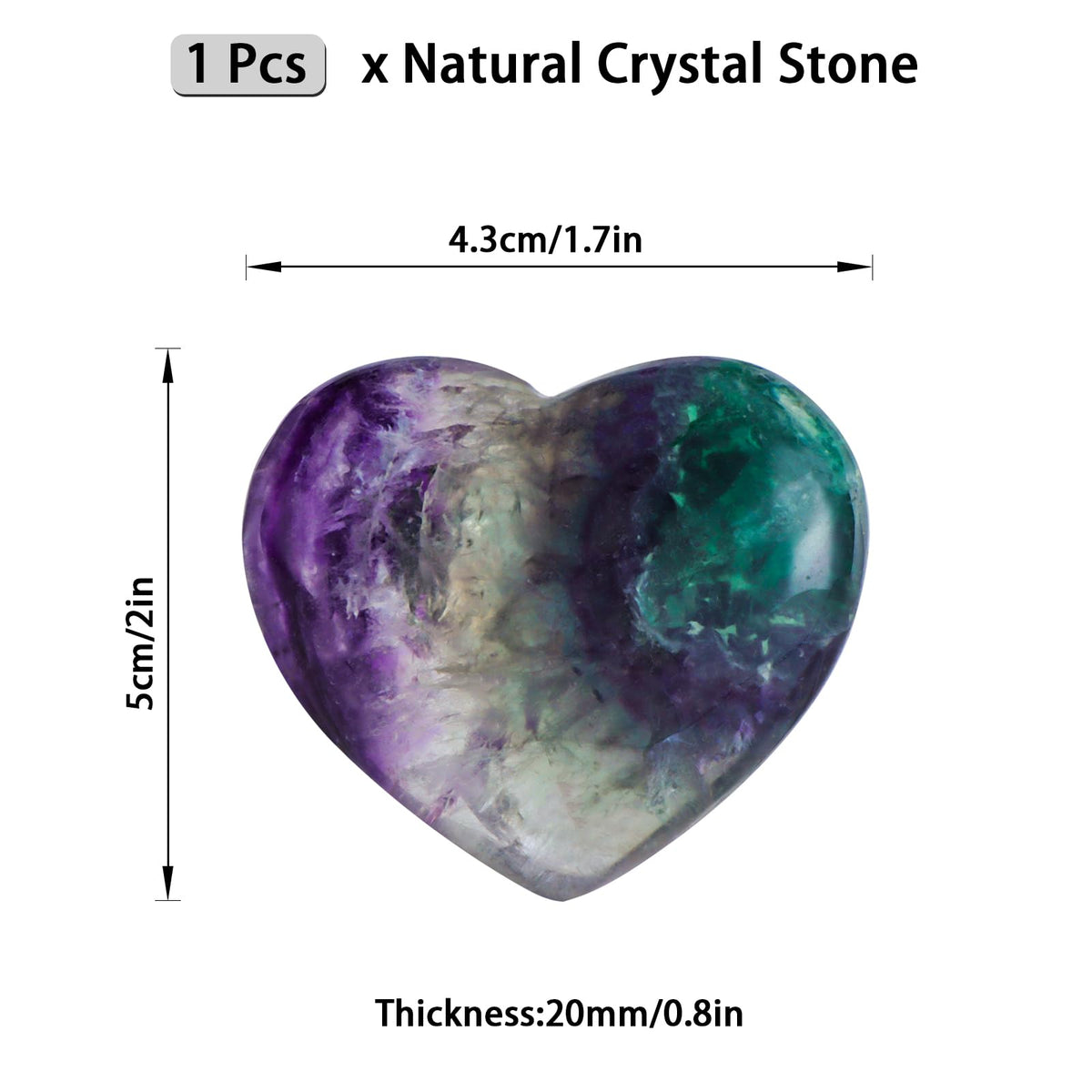 LEADGEM Rainbow Fluorite Heart Crystal Worry Stone for Anxiety Healing Heart Shaped Rock Stone Meditation Reiki Gifts Home Decor